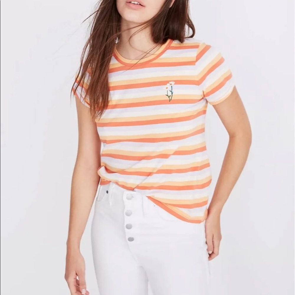 NWOT Madewell Daisy Embroidered Northside Vintage Tee in Broadway Stripe